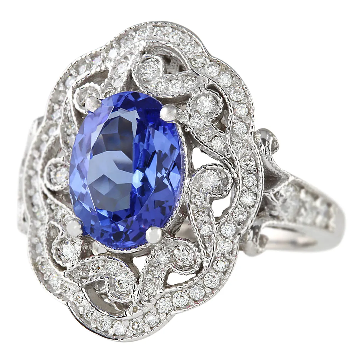 3.82 Carat Natural Tanzanite 14K White Gold Diamond Ring
