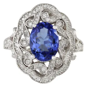 3.82 Carat Natural Tanzanite 14K White Gold Diamond Ring
