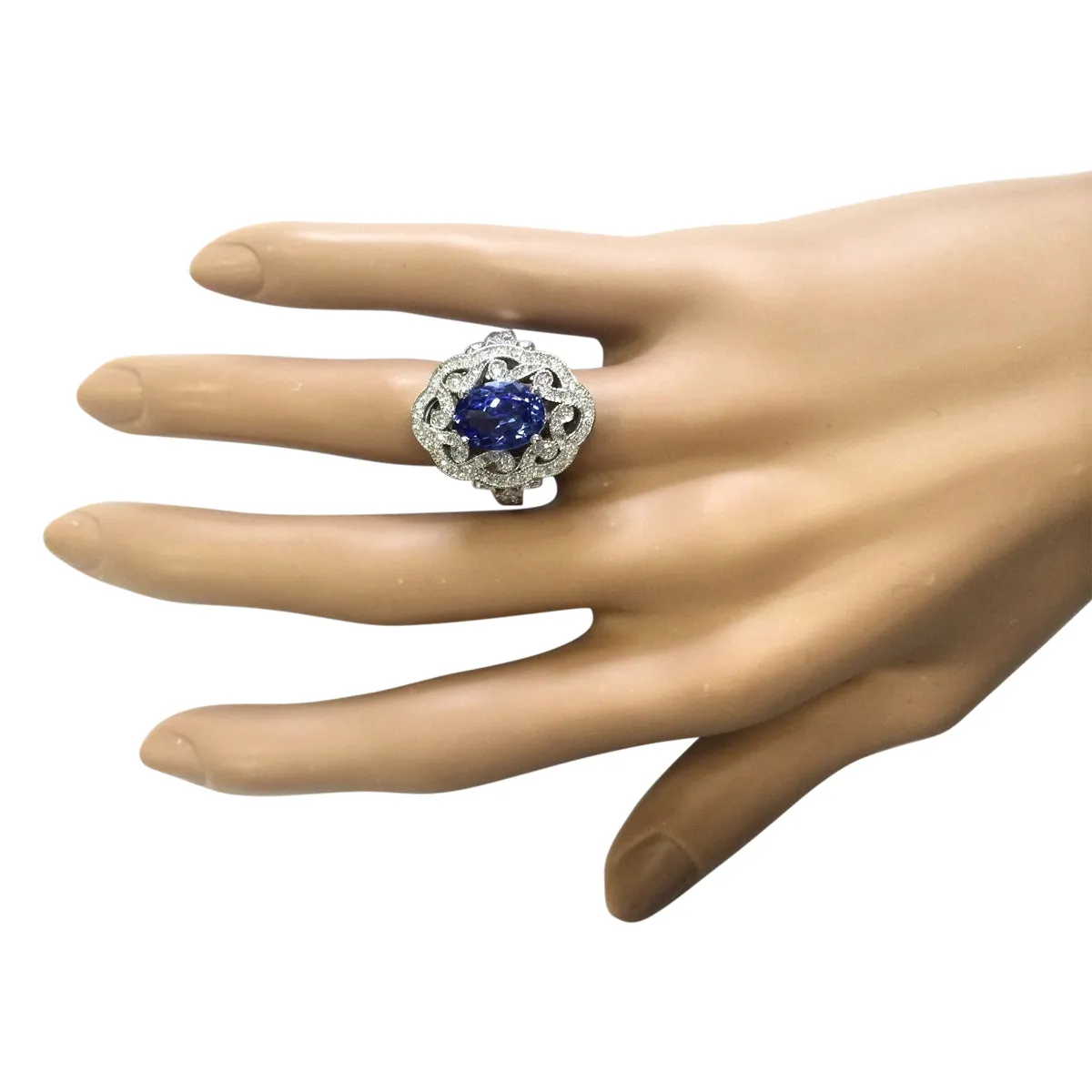 3.82 Carat Natural Tanzanite 14K White Gold Diamond Ring
