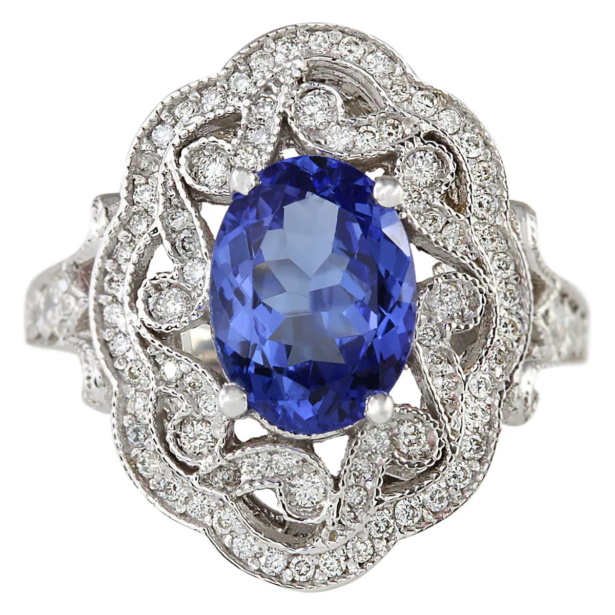 3.82 Carat Natural Tanzanite 14K White Gold Diamond Ring