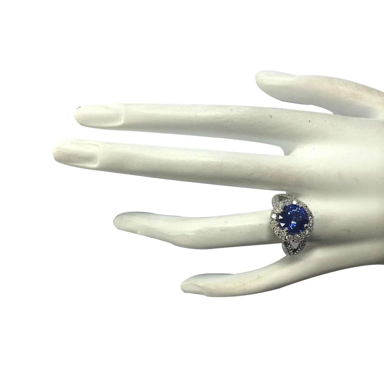 3.86 Carat Natural Tanzanite 14K White Gold Diamond Ring