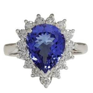 3.86 Carat Natural Tanzanite 14K White Gold Diamond Ring