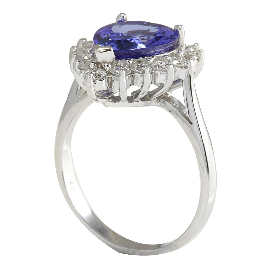 3.86 Carat Natural Tanzanite 14K White Gold Diamond Ring