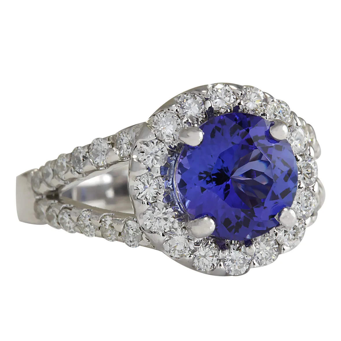 3.86 Carat Natural Tanzanite 14K White Gold Diamond Ring