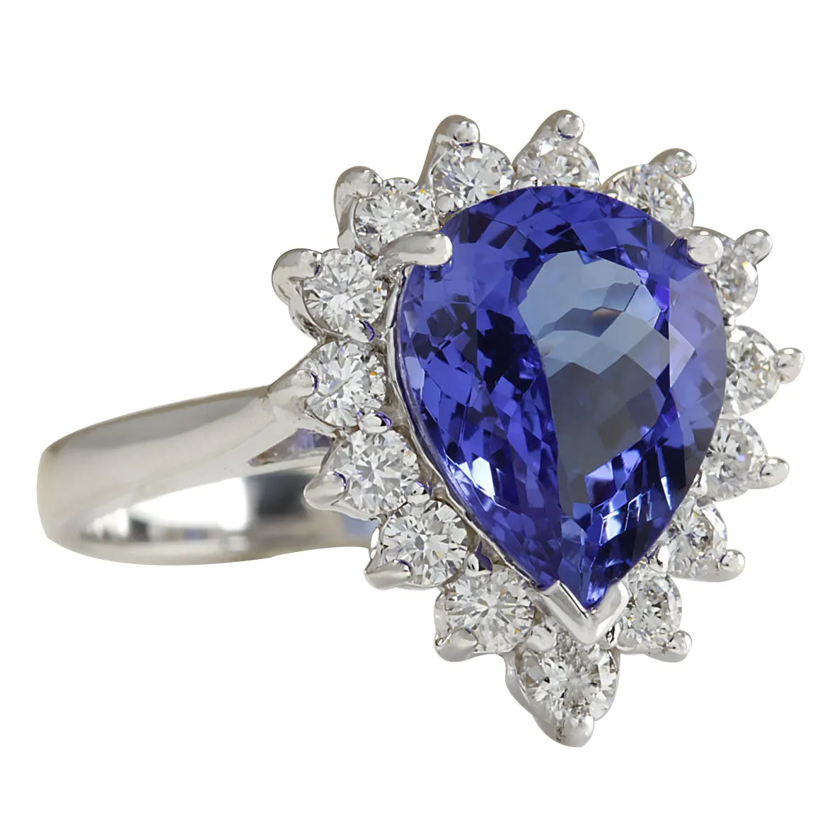 3.86 Carat Natural Tanzanite 14K White Gold Diamond Ring