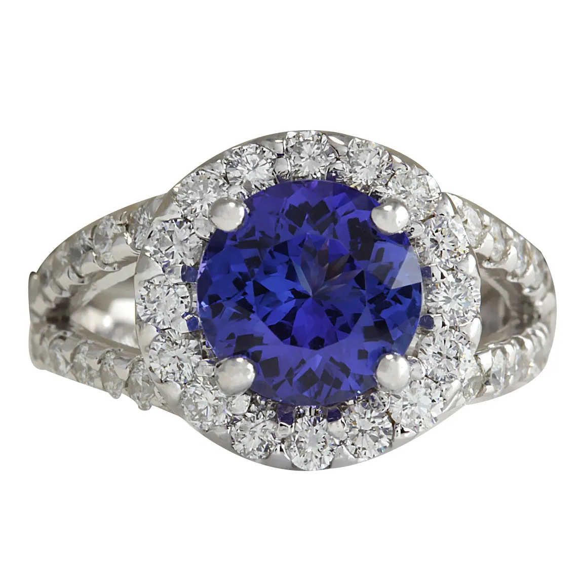 3.86 Carat Natural Tanzanite 14K White Gold Diamond Ring