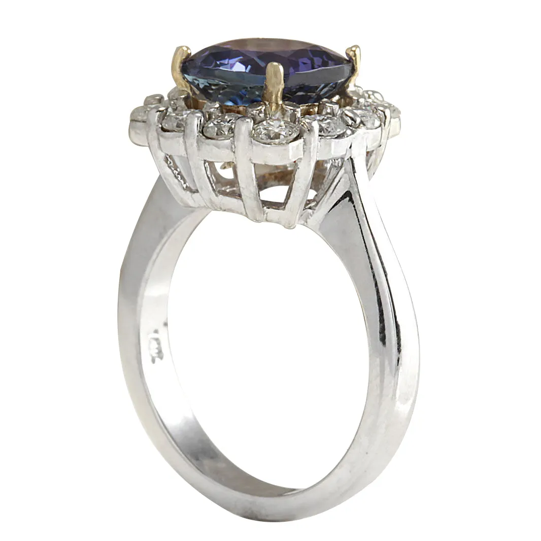 3.93 Carat Natural Tanzanite 14K White Gold Diamond Ring