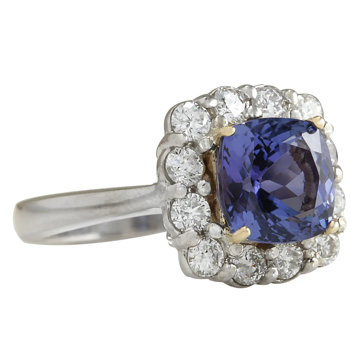 3.93 Carat Natural Tanzanite 14K White Gold Diamond Ring