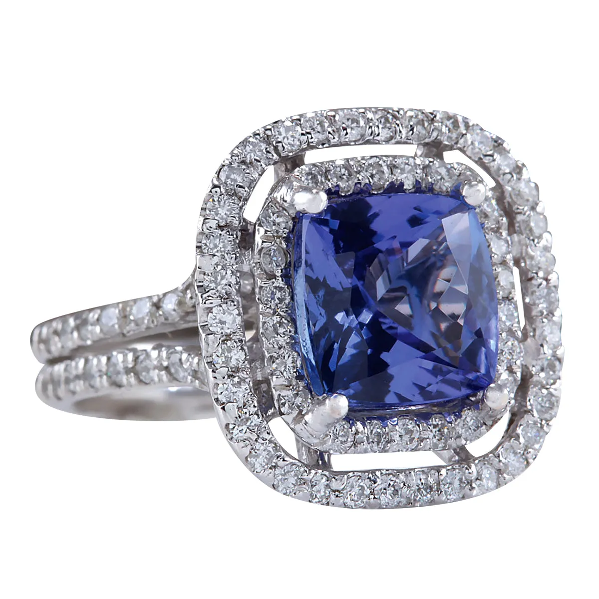3.93 Carat Natural Tanzanite 14K White Gold Diamond Ring