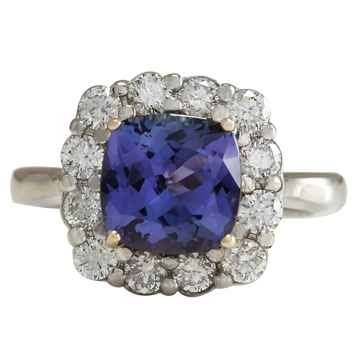 3.93 Carat Natural Tanzanite 14K White Gold Diamond Ring