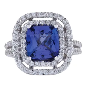 3.93 Carat Natural Tanzanite 14K White Gold Diamond Ring