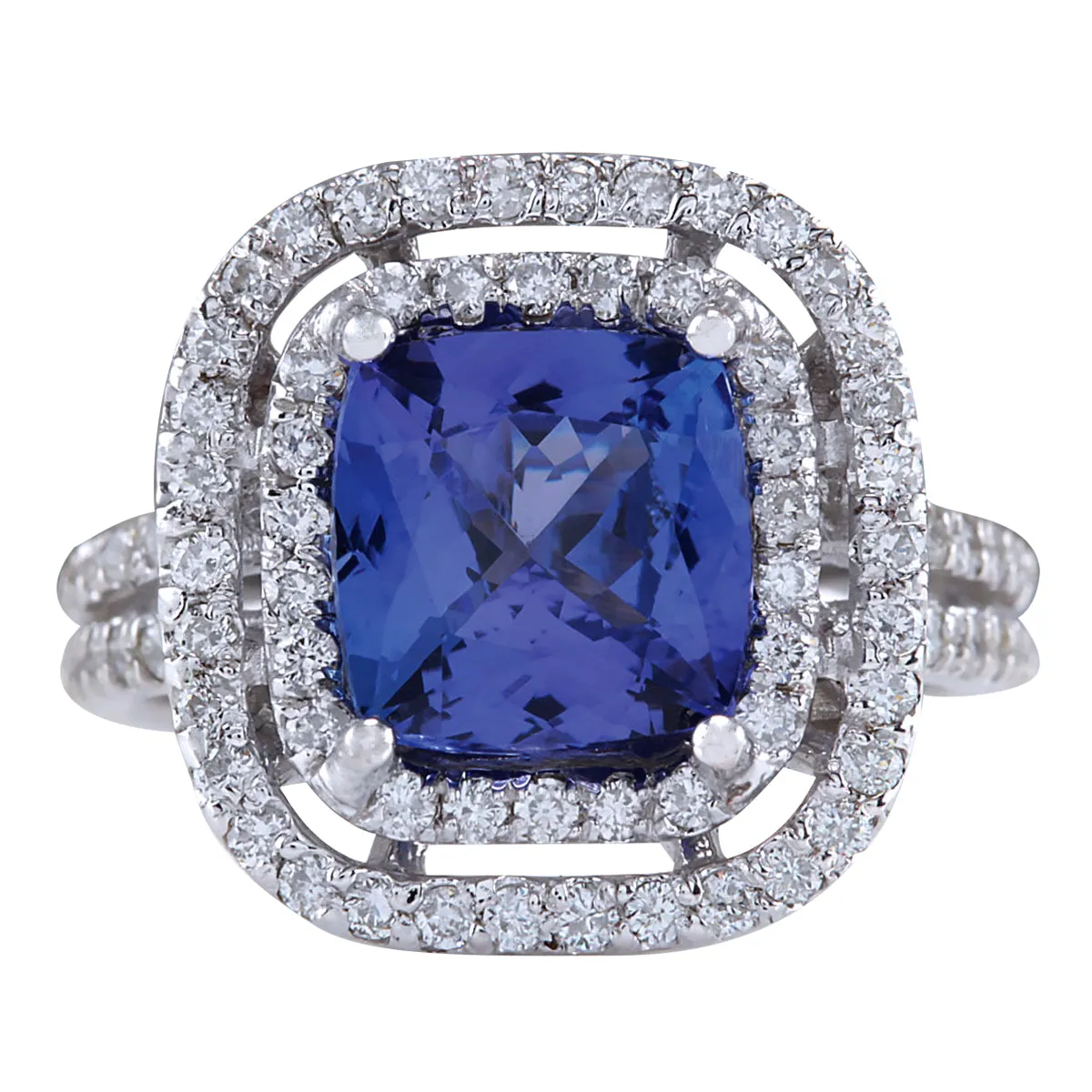 3.93 Carat Natural Tanzanite 14K White Gold Diamond Ring