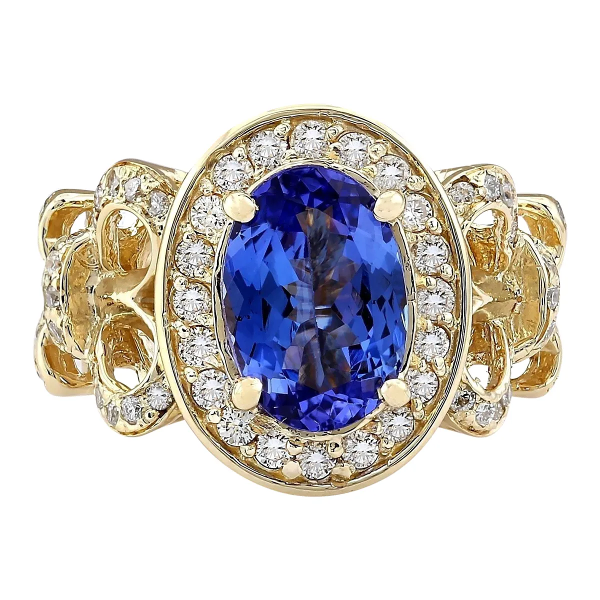 3.93 Carat Natural Tanzanite 14K Yellow Gold Diamond Ring