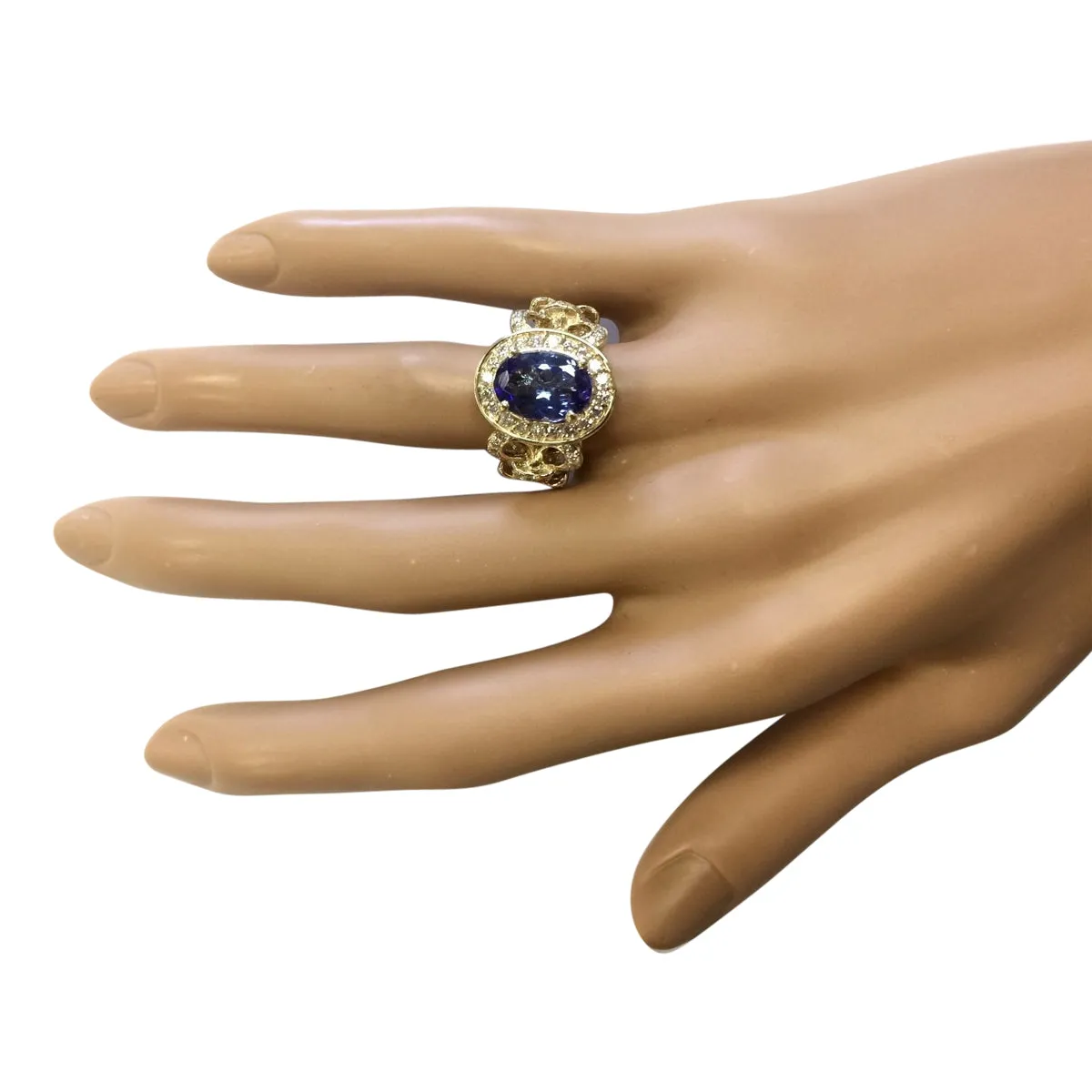 3.93 Carat Natural Tanzanite 14K Yellow Gold Diamond Ring