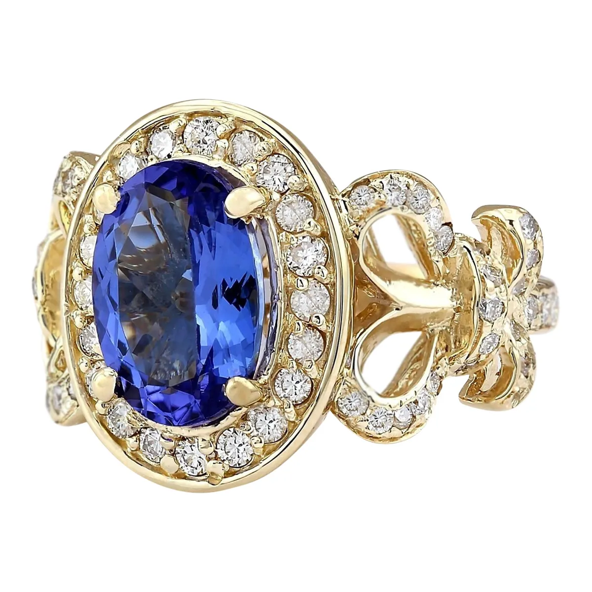 3.93 Carat Natural Tanzanite 14K Yellow Gold Diamond Ring