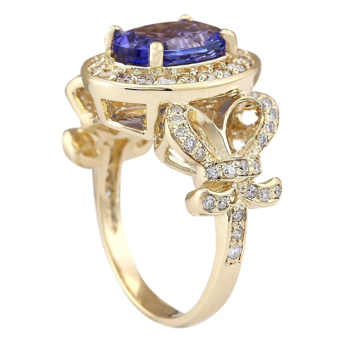 3.93 Carat Natural Tanzanite 14K Yellow Gold Diamond Ring