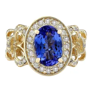 3.93 Carat Natural Tanzanite 14K Yellow Gold Diamond Ring