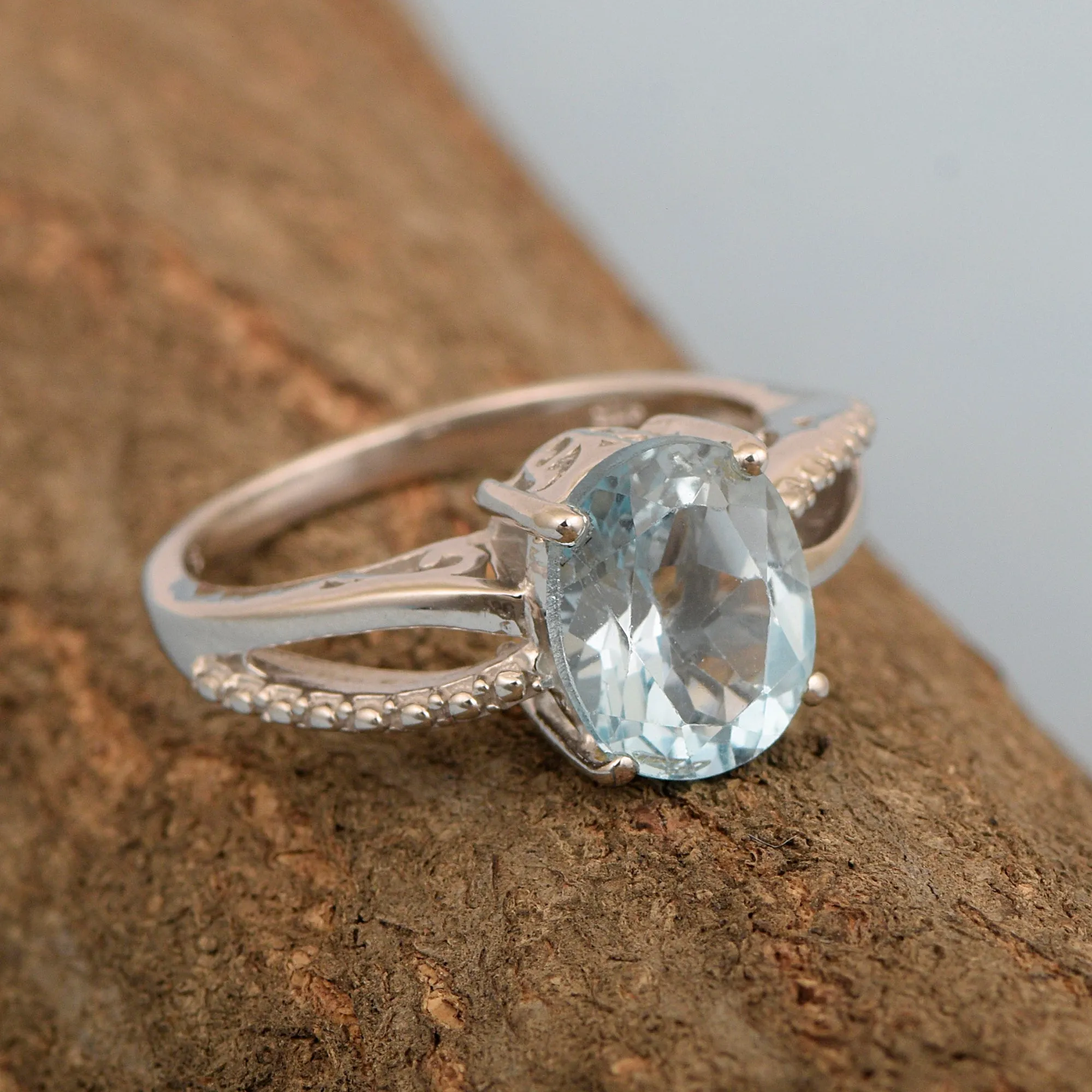 3ct Oval Aquamarine 925 Sterling Silver Promise Rings for Her