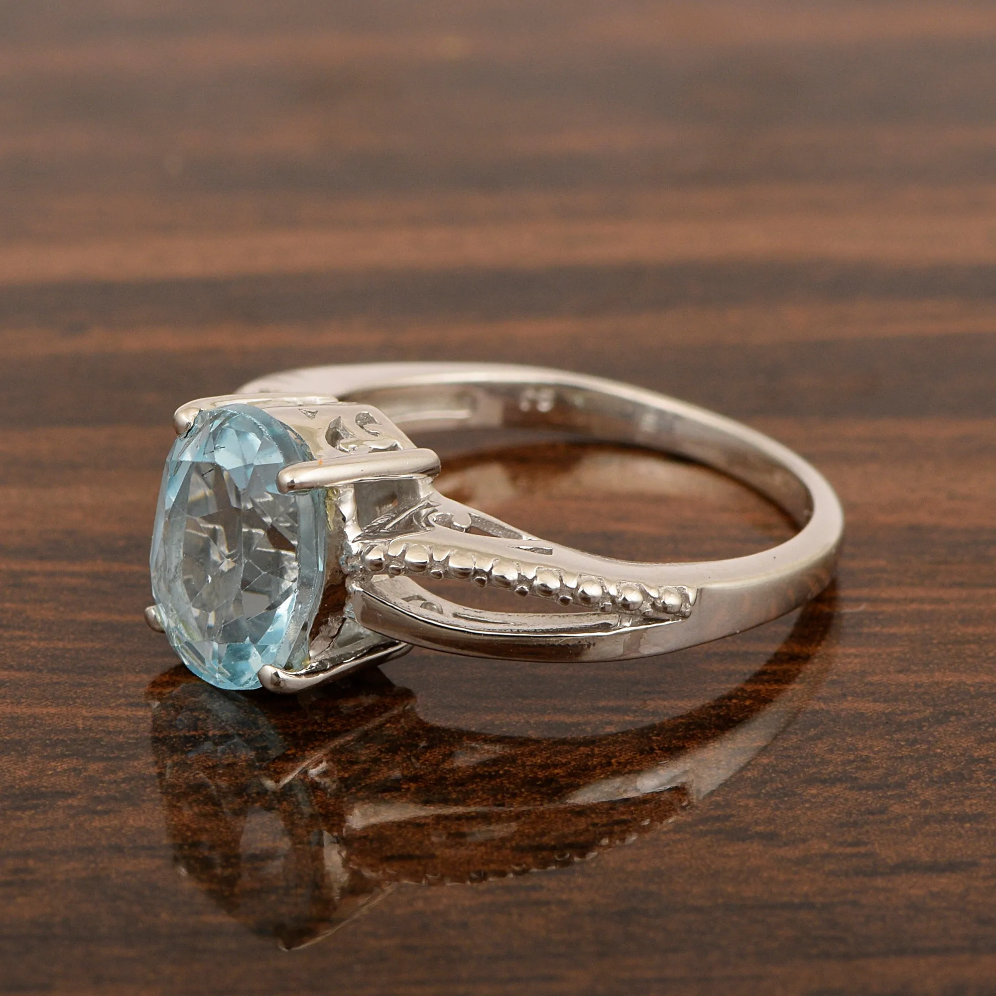 3ct Oval Aquamarine 925 Sterling Silver Promise Rings for Her
