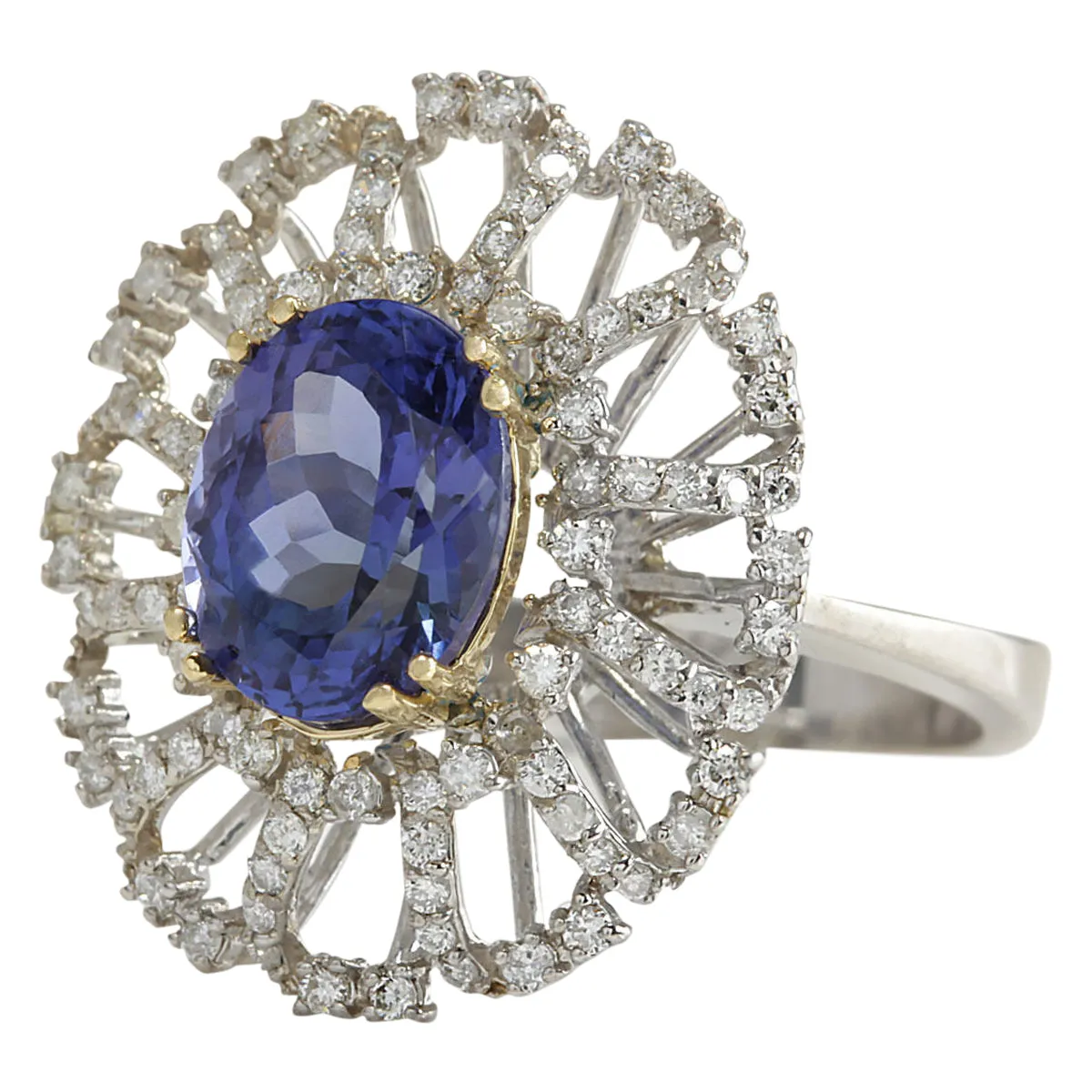 4.02 Carat Natural Tanzanite 14K White Gold Diamond Ring