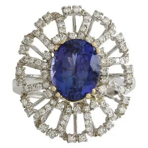 4.02 Carat Natural Tanzanite 14K White Gold Diamond Ring