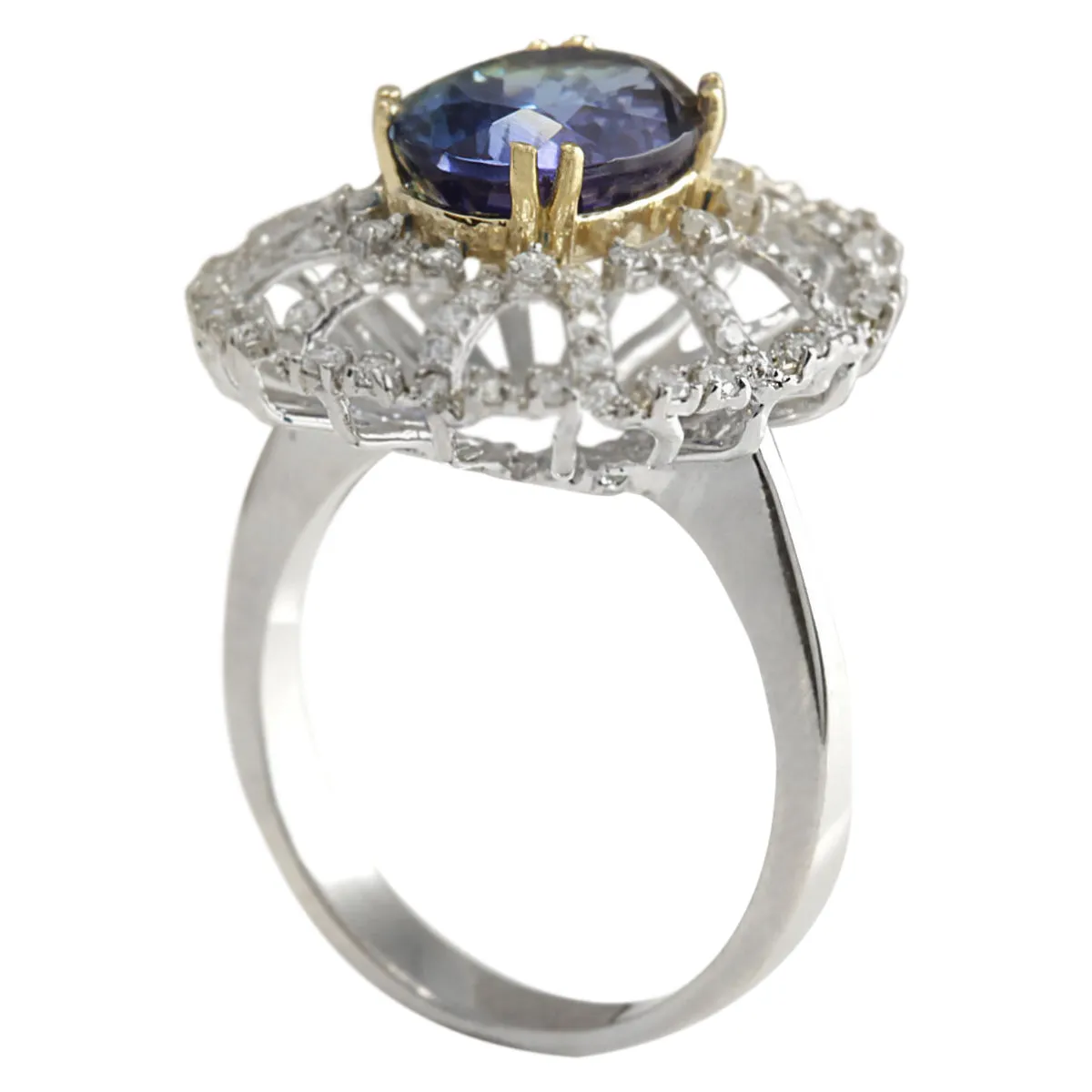 4.02 Carat Natural Tanzanite 14K White Gold Diamond Ring