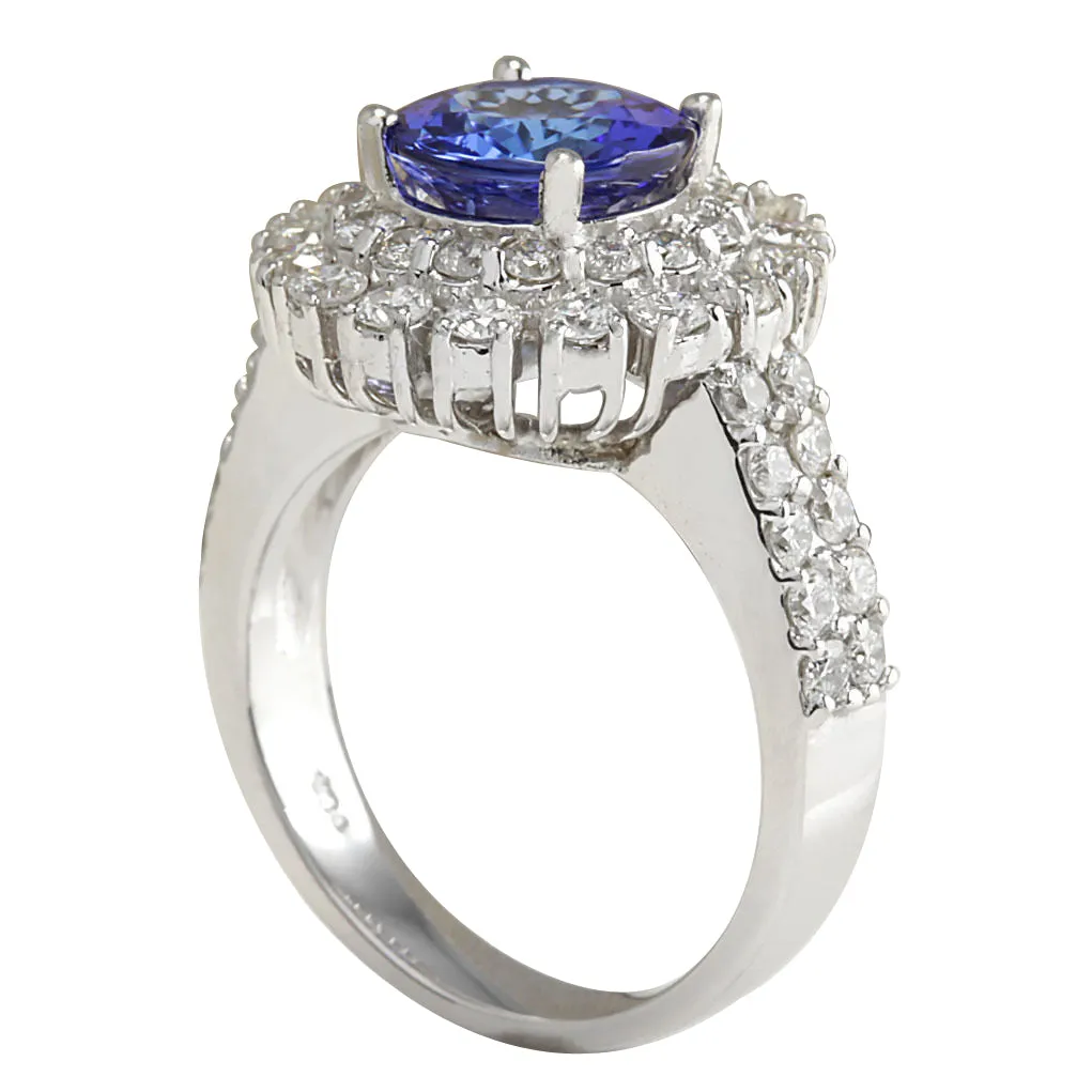 4.03 Carat Natural Tanzanite 14K White Gold Diamond Ring