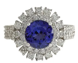 4.03 Carat Natural Tanzanite 14K White Gold Diamond Ring
