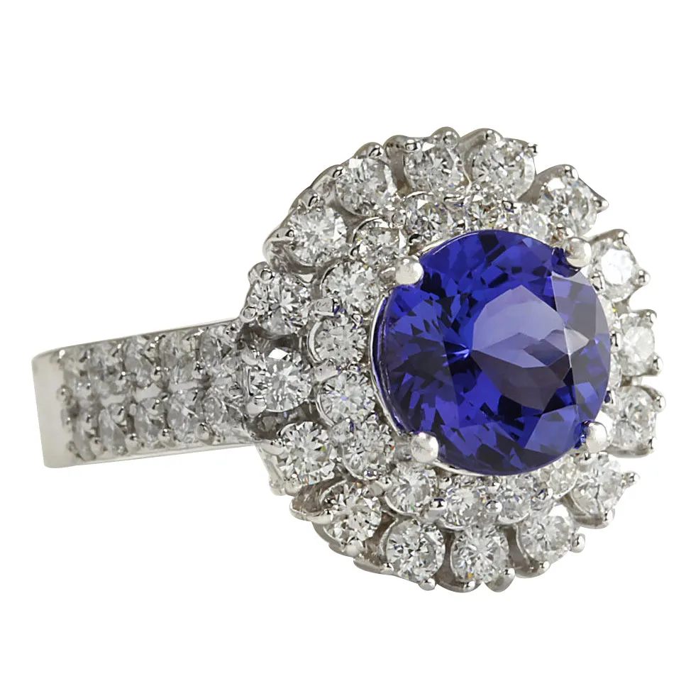 4.03 Carat Natural Tanzanite 14K White Gold Diamond Ring