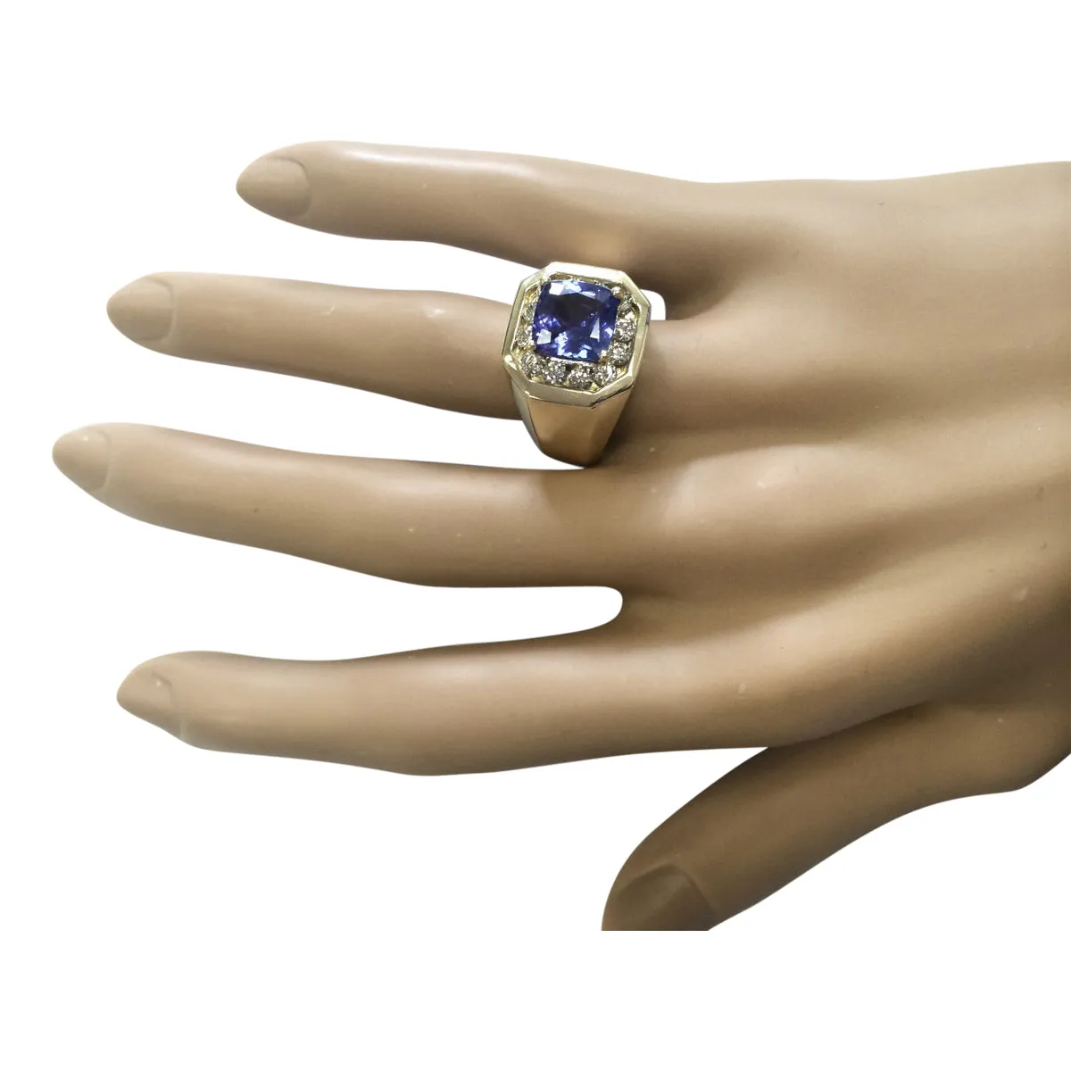 4.04 Carat Natural Tanzanite 14K Yellow Gold Diamond Ring