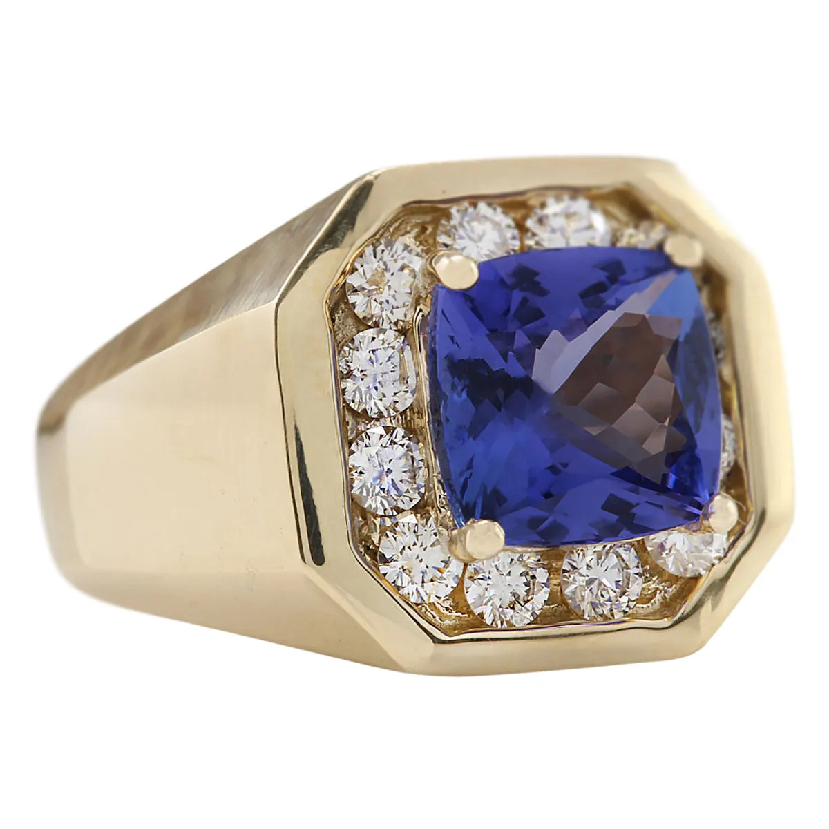 4.04 Carat Natural Tanzanite 14K Yellow Gold Diamond Ring