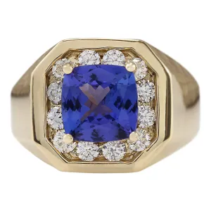 4.04 Carat Natural Tanzanite 14K Yellow Gold Diamond Ring