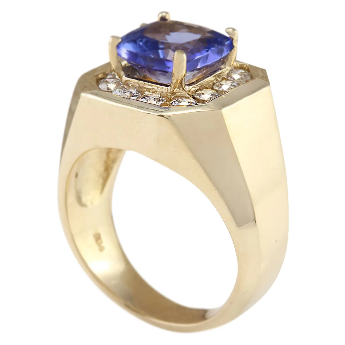 4.04 Carat Natural Tanzanite 14K Yellow Gold Diamond Ring