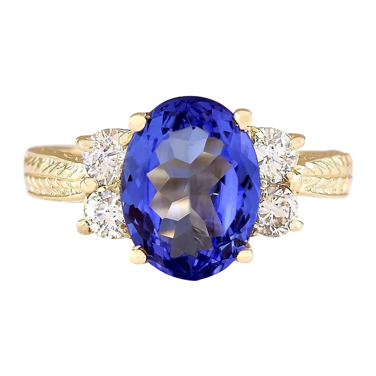 4.10 Carat Natural Tanzanite 14K Yellow Gold Diamond Ring