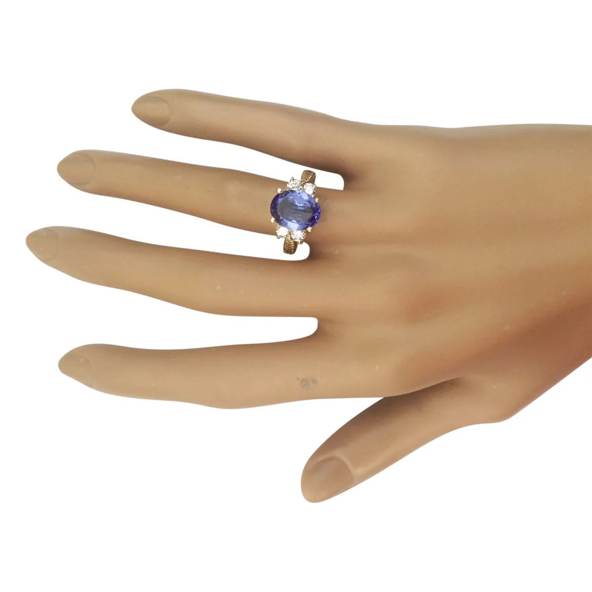 4.10 Carat Natural Tanzanite 14K Yellow Gold Diamond Ring