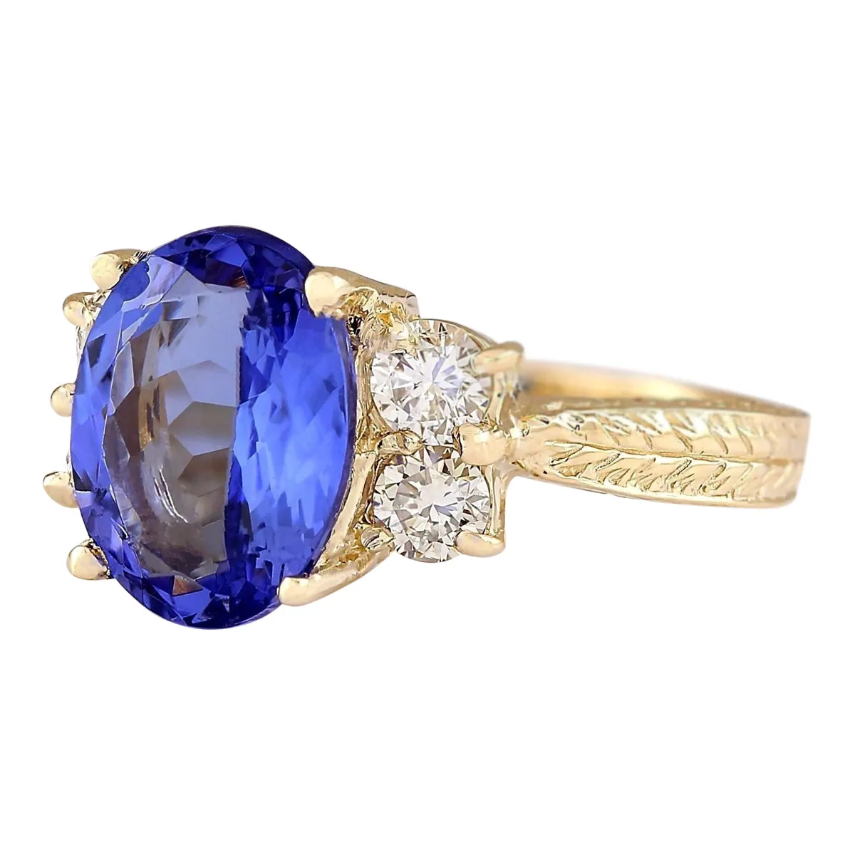 4.10 Carat Natural Tanzanite 14K Yellow Gold Diamond Ring
