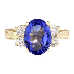 4.10 Carat Natural Tanzanite 14K Yellow Gold Diamond Ring