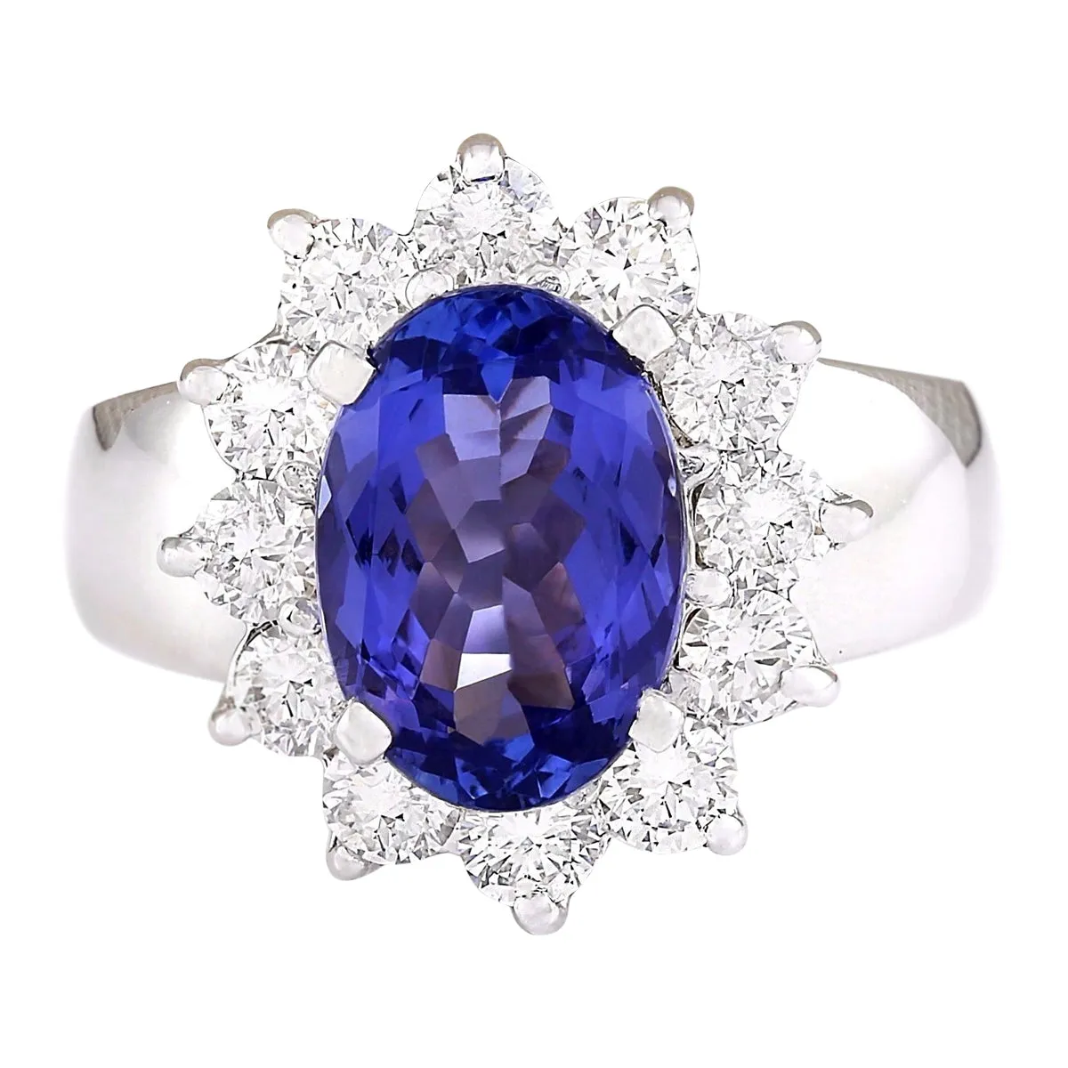 4.12 Carat Natural Tanzanite 14K White Gold Diamond Ring