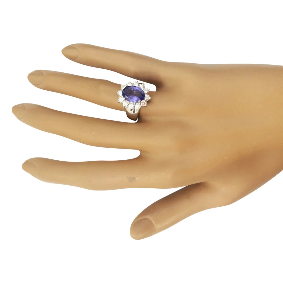 4.12 Carat Natural Tanzanite 14K White Gold Diamond Ring