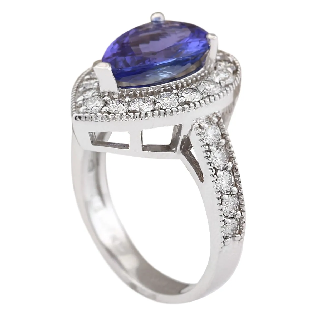 4.12 Carat Natural Tanzanite 14K White Gold Diamond Ring