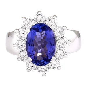 4.12 Carat Natural Tanzanite 14K White Gold Diamond Ring
