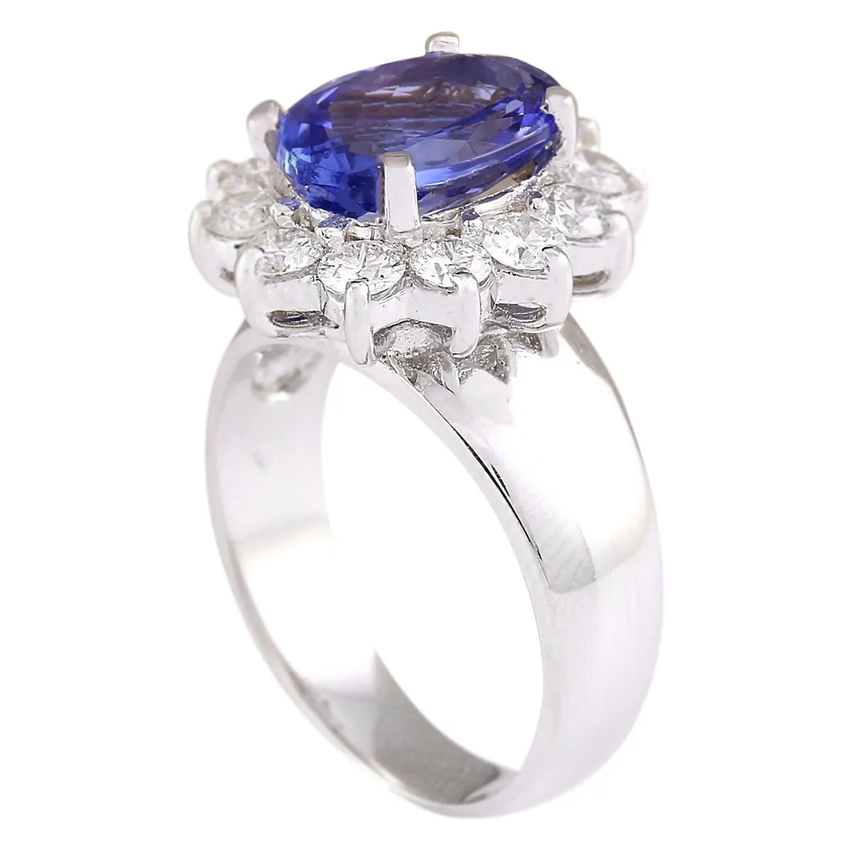 4.12 Carat Natural Tanzanite 14K White Gold Diamond Ring