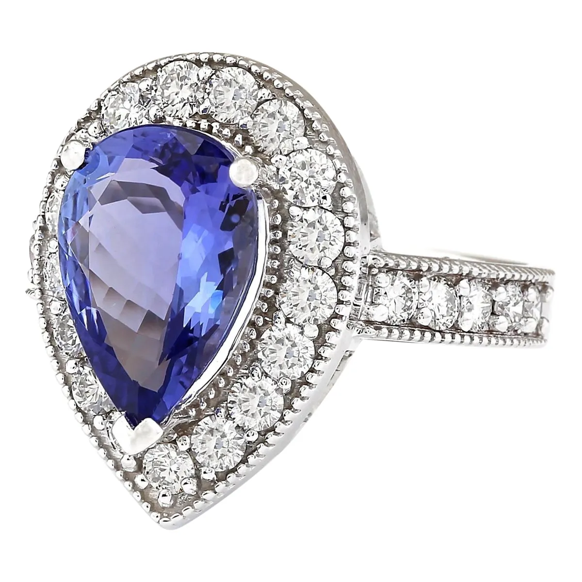 4.12 Carat Natural Tanzanite 14K White Gold Diamond Ring