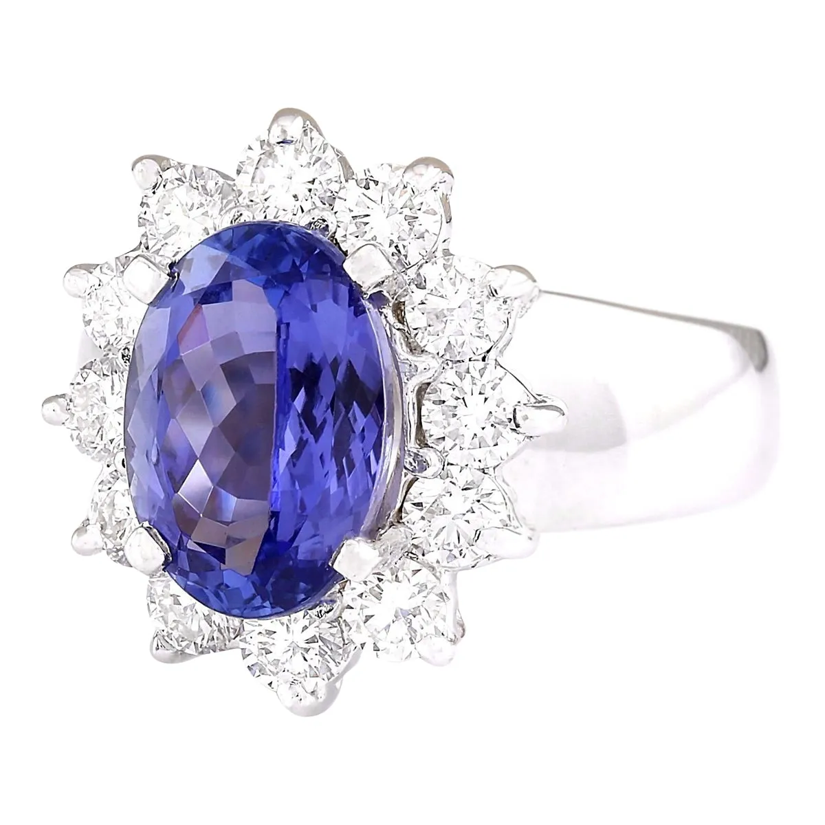 4.12 Carat Natural Tanzanite 14K White Gold Diamond Ring