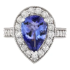 4.12 Carat Natural Tanzanite 14K White Gold Diamond Ring