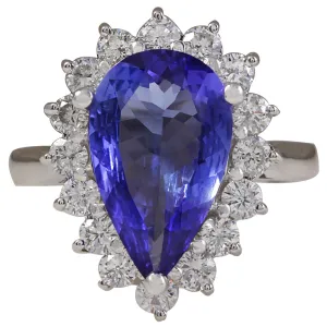 4.13 Carat Natural Tanzanite 14K White Gold Diamond Ring