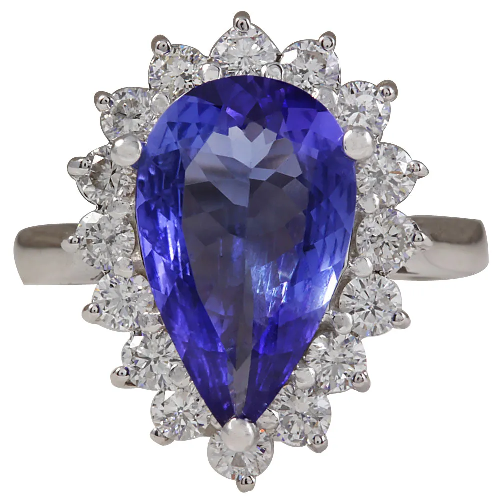 4.13 Carat Natural Tanzanite 14K White Gold Diamond Ring
