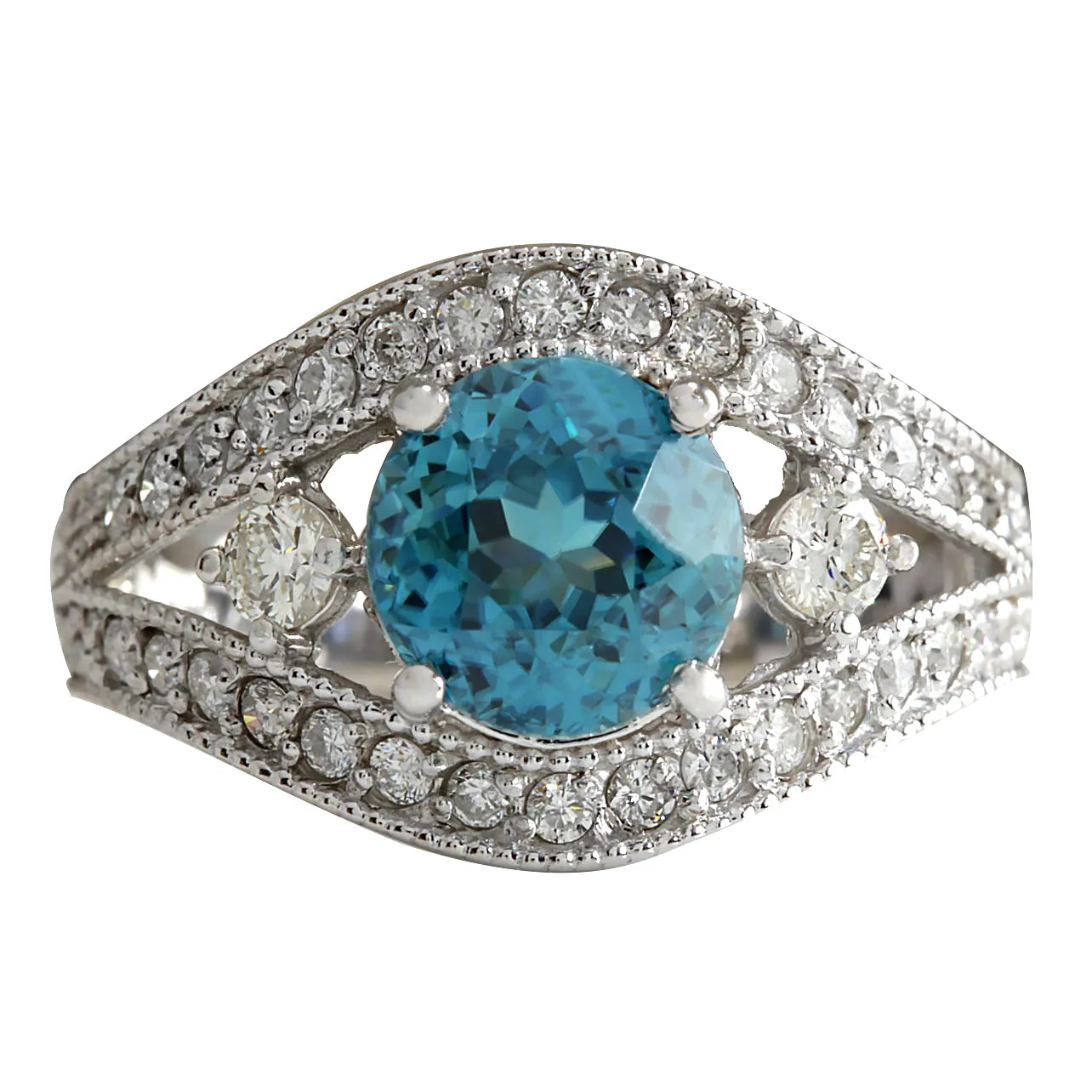 4.16 Carat Natural Zircon 14K White Gold Diamond Ring