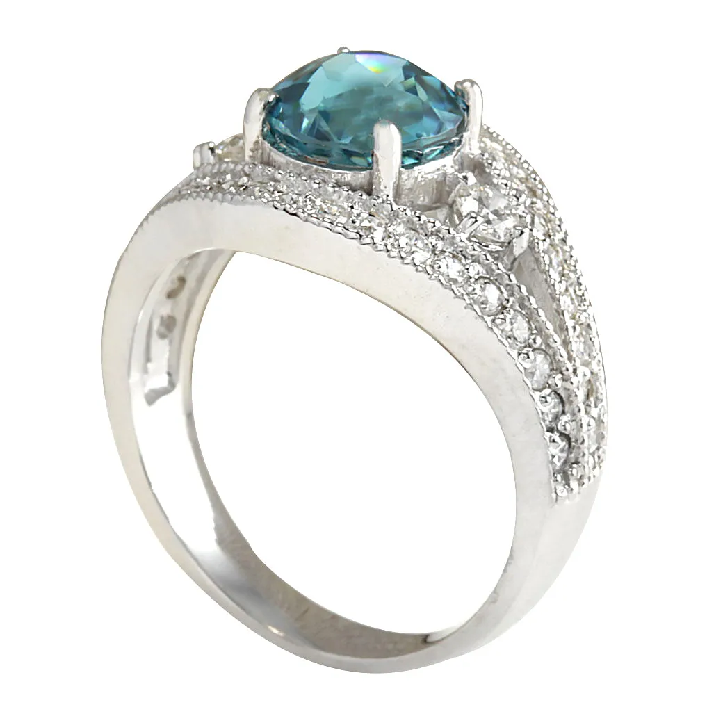 4.16 Carat Natural Zircon 14K White Gold Diamond Ring