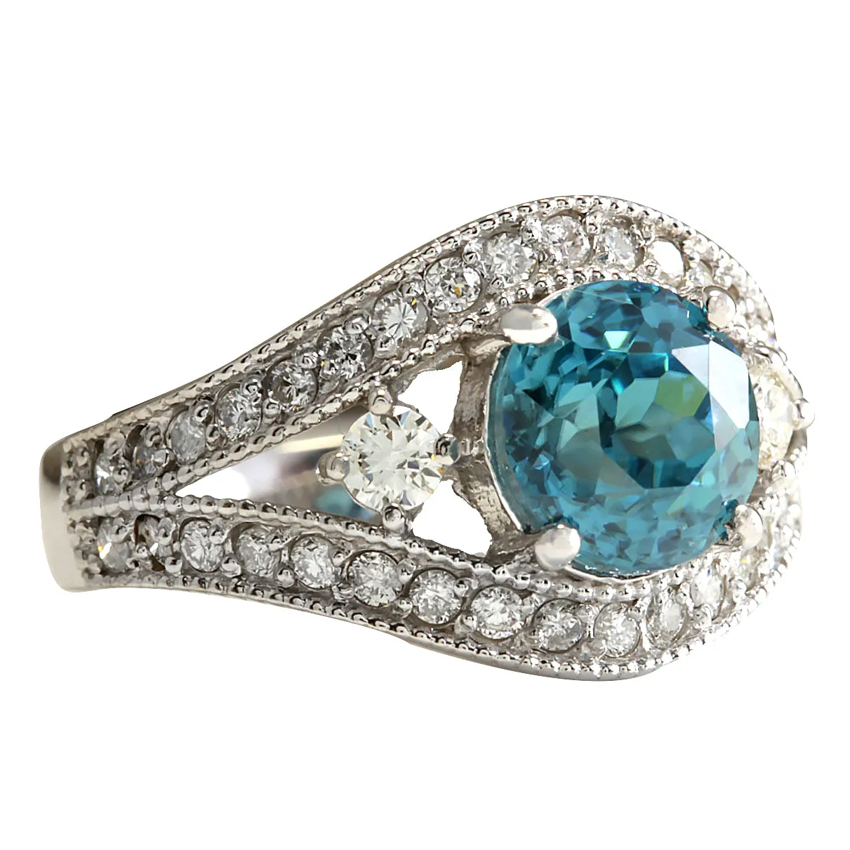 4.16 Carat Natural Zircon 14K White Gold Diamond Ring